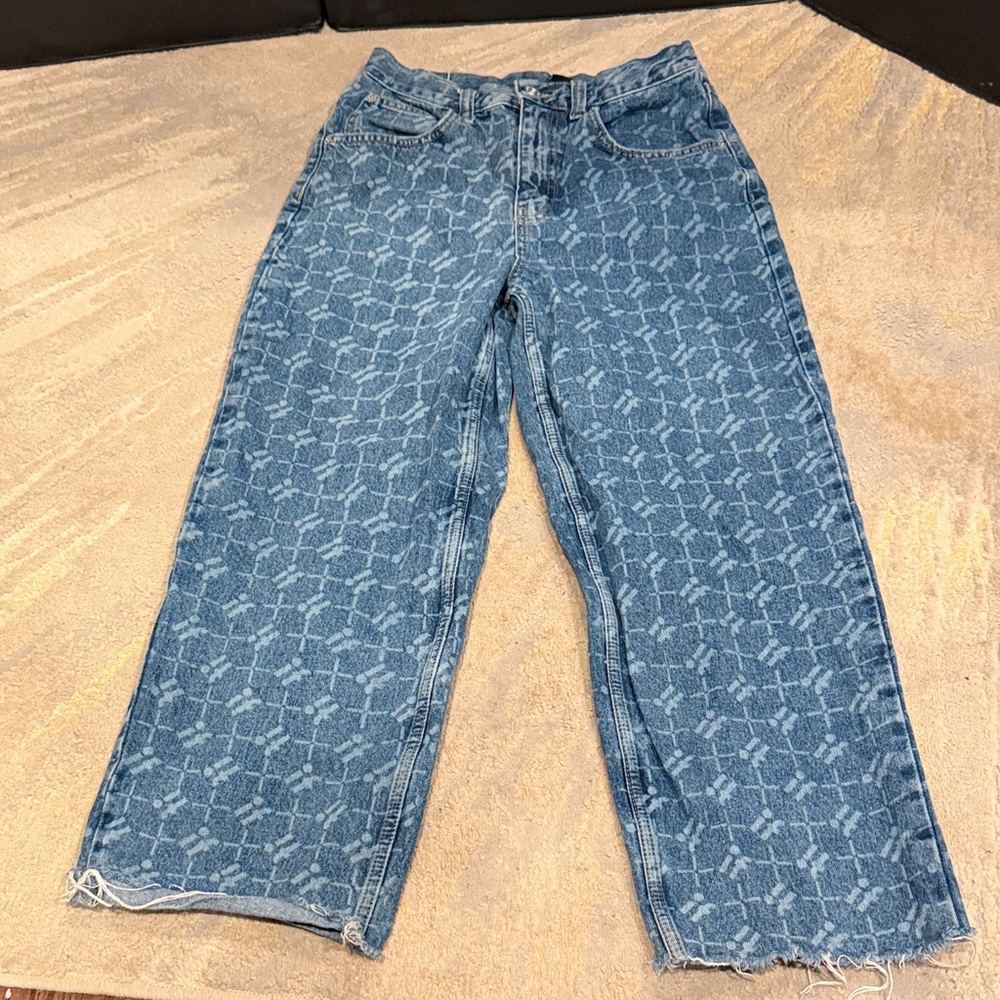 Iets Frans Jeans Womens 29W Monogram Baggy Denim Urban Outfitters AOP Trouser